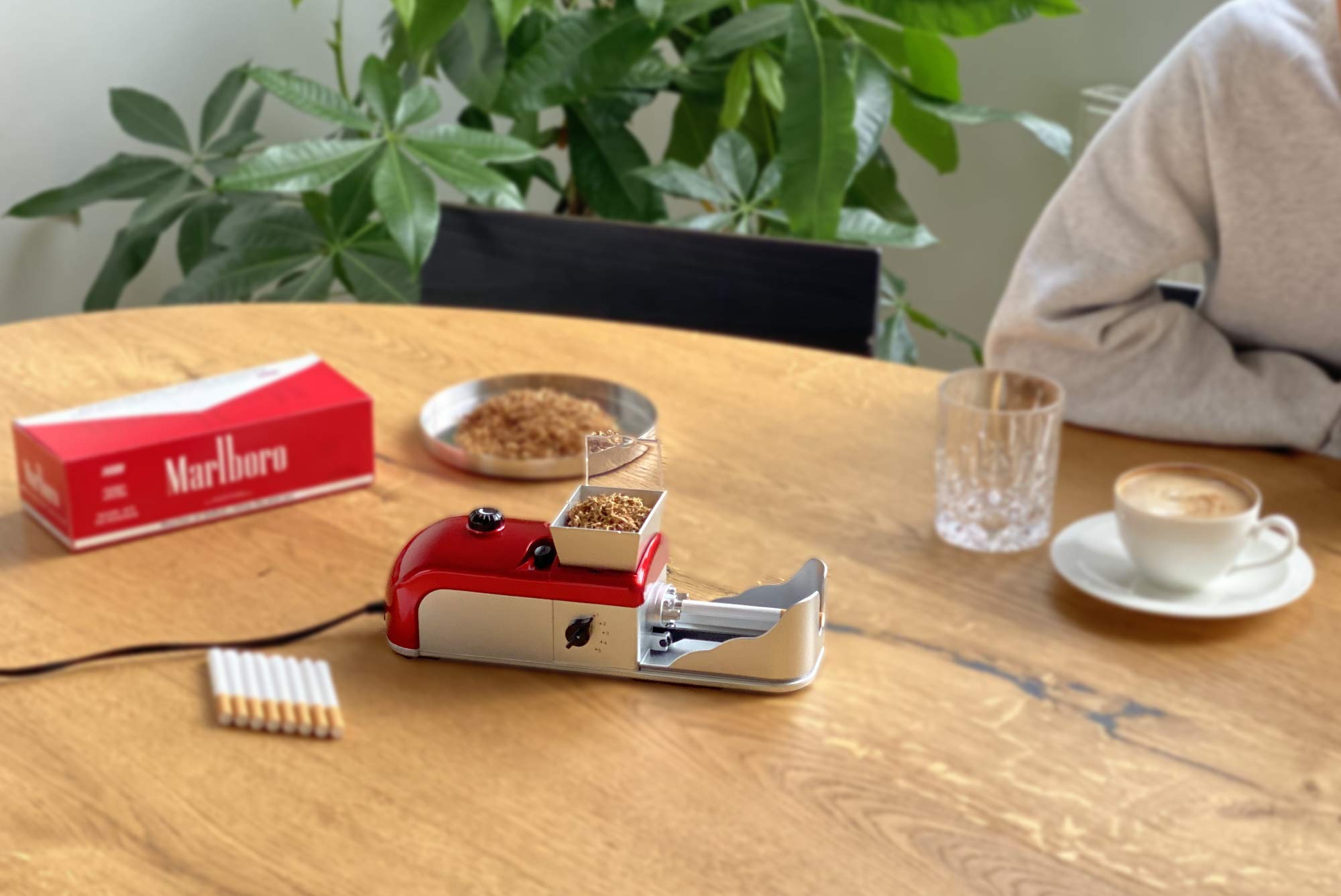 Red Tube - Macchinetta riempitubi elettrica per sigarette | macchina elettrica per sigarette di Powerfiller | macchina automatica riempitubi con tecnologia a spirale (colore: rosso)