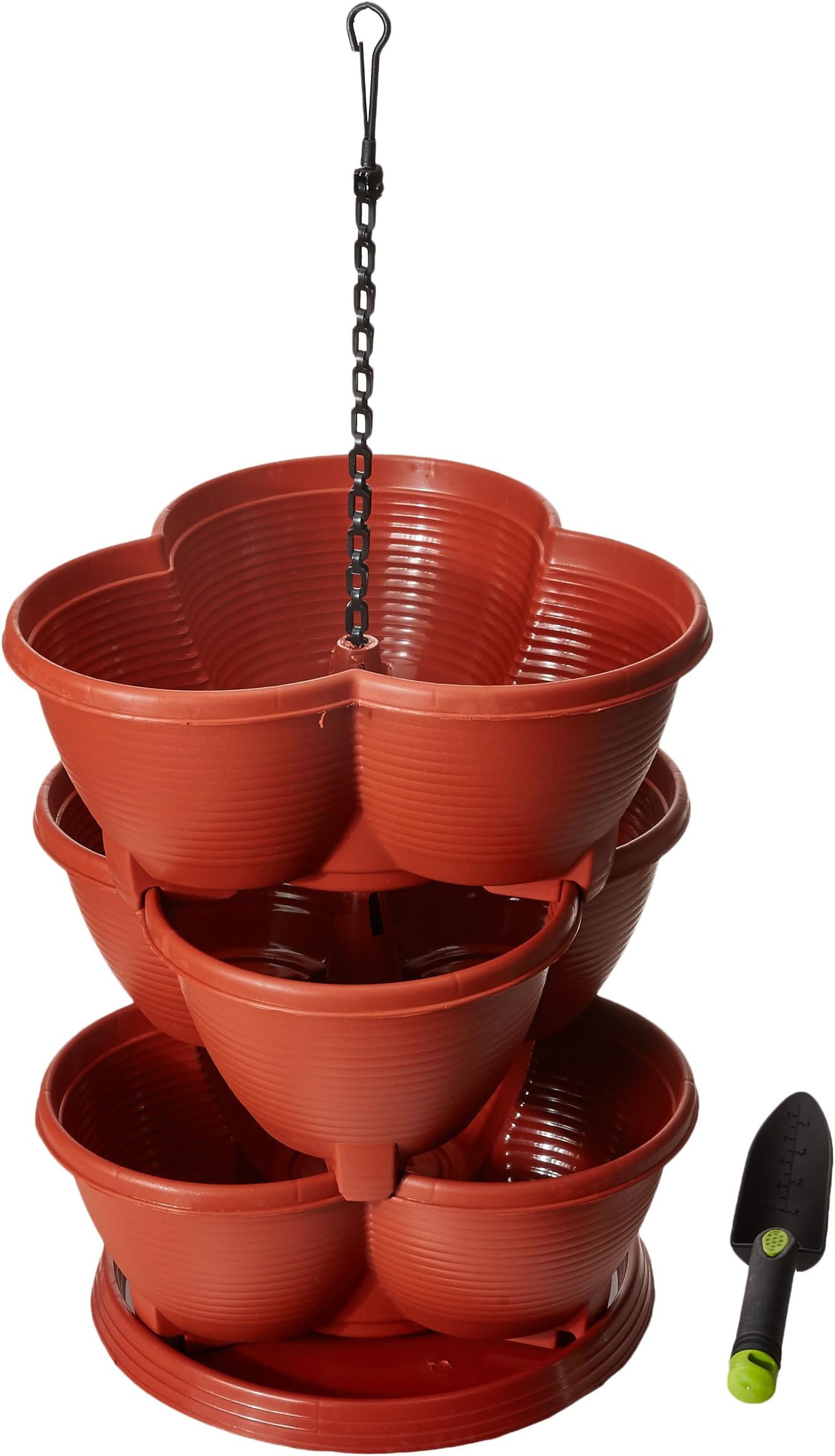 GARDENS NEED Vartica Stack a Planter Set (Teracotta, 3 Pots + 1 Drip Tray+ 1 Chain For Haning )