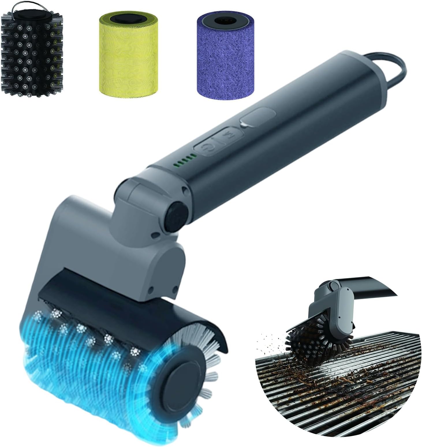 Cordless Electric Grill Brush, 3-Speed & Angle Adjustable BBQ Grill Cleaner, Rechargeable Stainless Steel Grill Cleaning Brush, IPX6 Waterproof Brushes for BBQ Grates,Oven, Kitchen, Outdoor