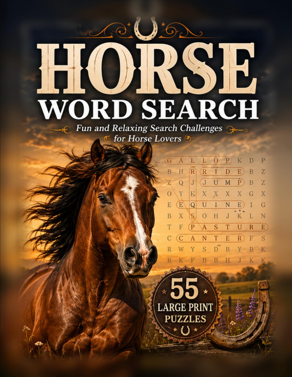 Horse Word Search: 55 Large Print Puzzles for Horse Lovers Featuring Breeds, Riding, Ranch Life, Tack, Shows, and Equestrian Fun (Large Print Animal Series)