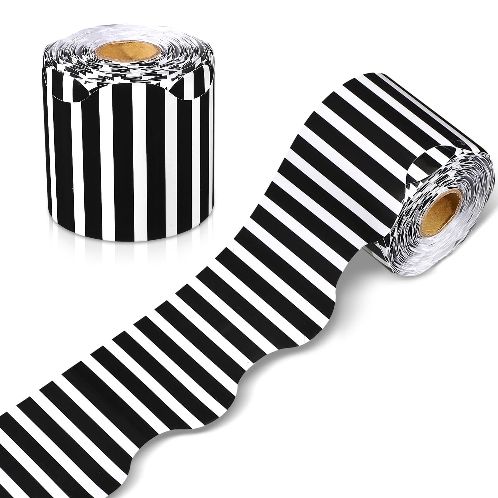 Buy 69 Feet Scalloped Rolled Trim Border Black and White Stripe Rolled