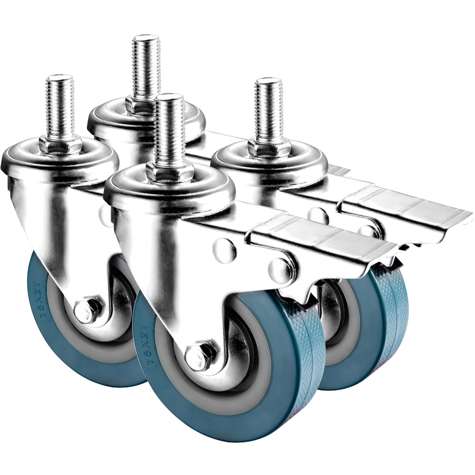 GYRAZXS Silent Cs 4-Pack Heavy-Duty Locking Wheels Sturdy Stielrollen with Brake M10 M12 No Floor Marks 80kg Load Capacity Perfect for Carts Furniture Toolboxes Workbenches