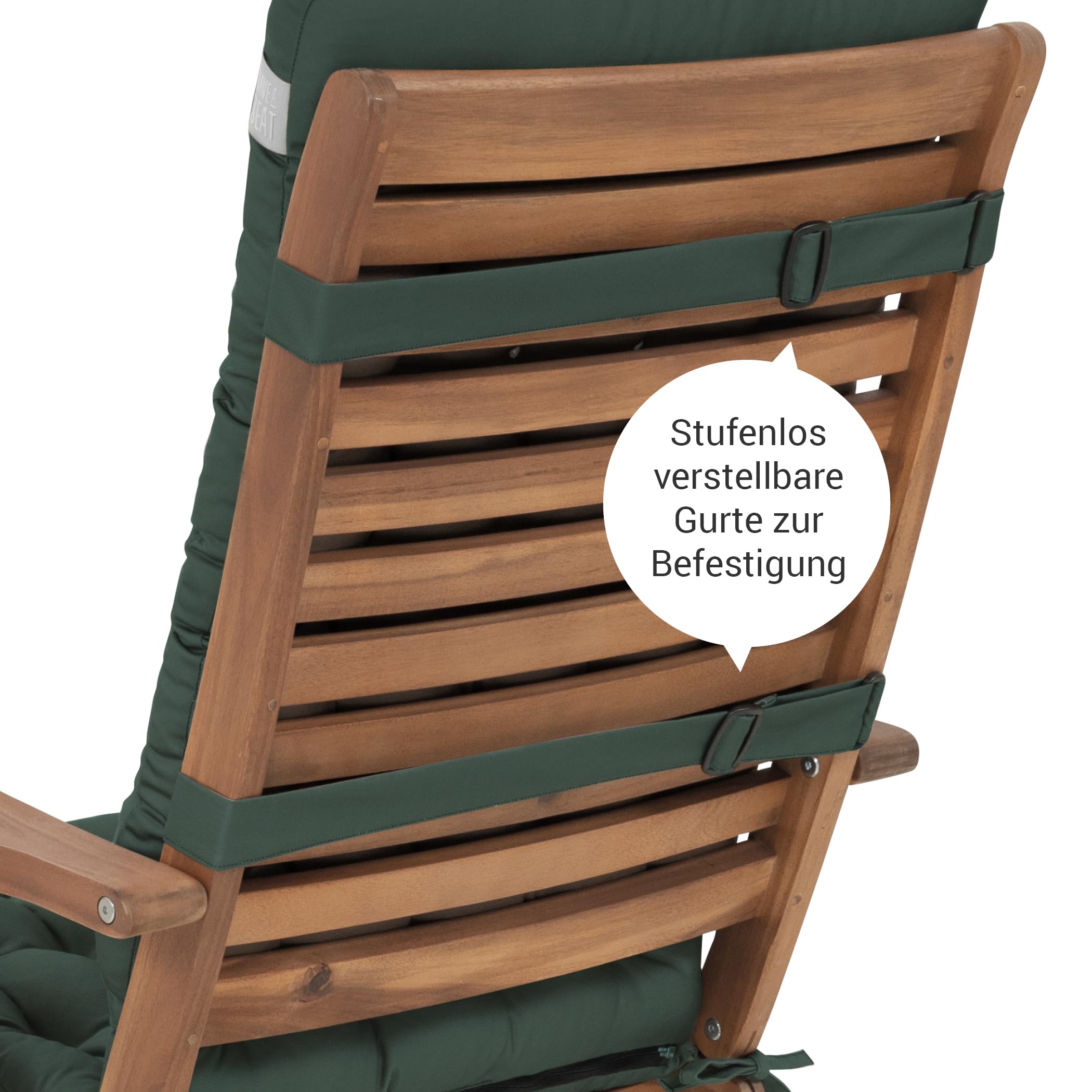 Hochlehner Auflage (1 St.) - Sitzpolster Gartenstuhl - Bequem, Wetterfest, Waschbar bis 95°C, Orthopädisch - Made in Germany (1 Stück - 120x48 cm, Moosgrün)