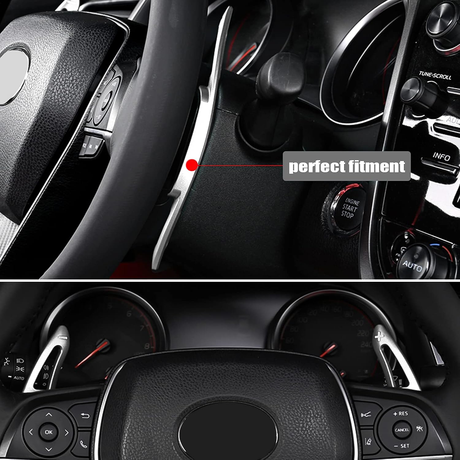 CKE Compatible with Toyota Camry 2026 2025 2024 2023 2022 2021 2020 2019 2018 for Corolla RAV4 Crown Avalon Accessories Sporty Car Paddle Shifter Extension Shift Paddle Cover Trims -Silver