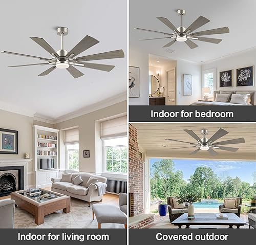 Miniatura 7 de WINGBO Ventilador de techo CC de 72 pulgadas con luces, ventilador de techo gris y níquel cepillado con 3 varillas descendentes, 8 cuchillas de