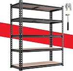 Bepatio 2520 LBS ajustable 5 Étagères de rangement Tier Unité de rayonnage de garage de service lourd, étagères en métal Étagère de rack pour sous-sol, entrepôt, atelier 71.8" H x 40" W x 19.8" D, Noir
