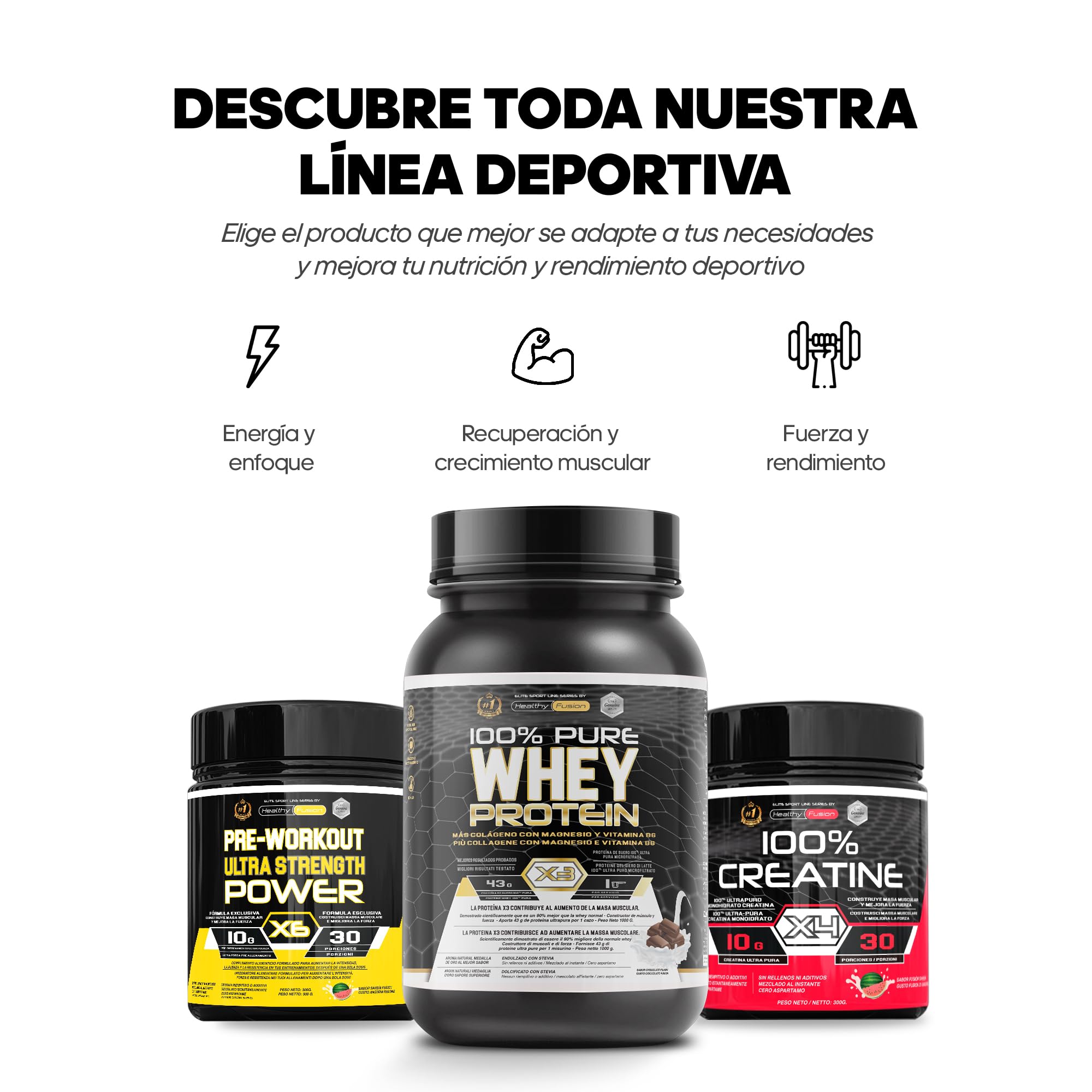 Healthy Fusion Pack Creatina Monohidrato Micronizada 300 g Sabor Sandía + Pre-Workout 300 g Sandía | Beta-Alanina, Taurina y Cafeína | Fuerza, Energía, Alta Solubilidad, Rendimiento Físico