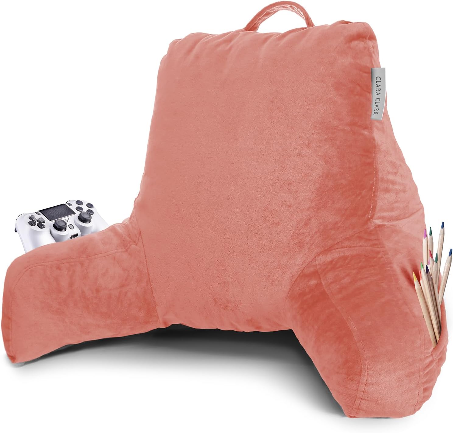 Clara Clark Reading Pillow with Shredded Memory Foam for Sitting Up in Bed and Couch, Back and Arms Adjustable Support for Adults & Teens Backrest Pillows for Reading, with Washable Cover Misty Rose
