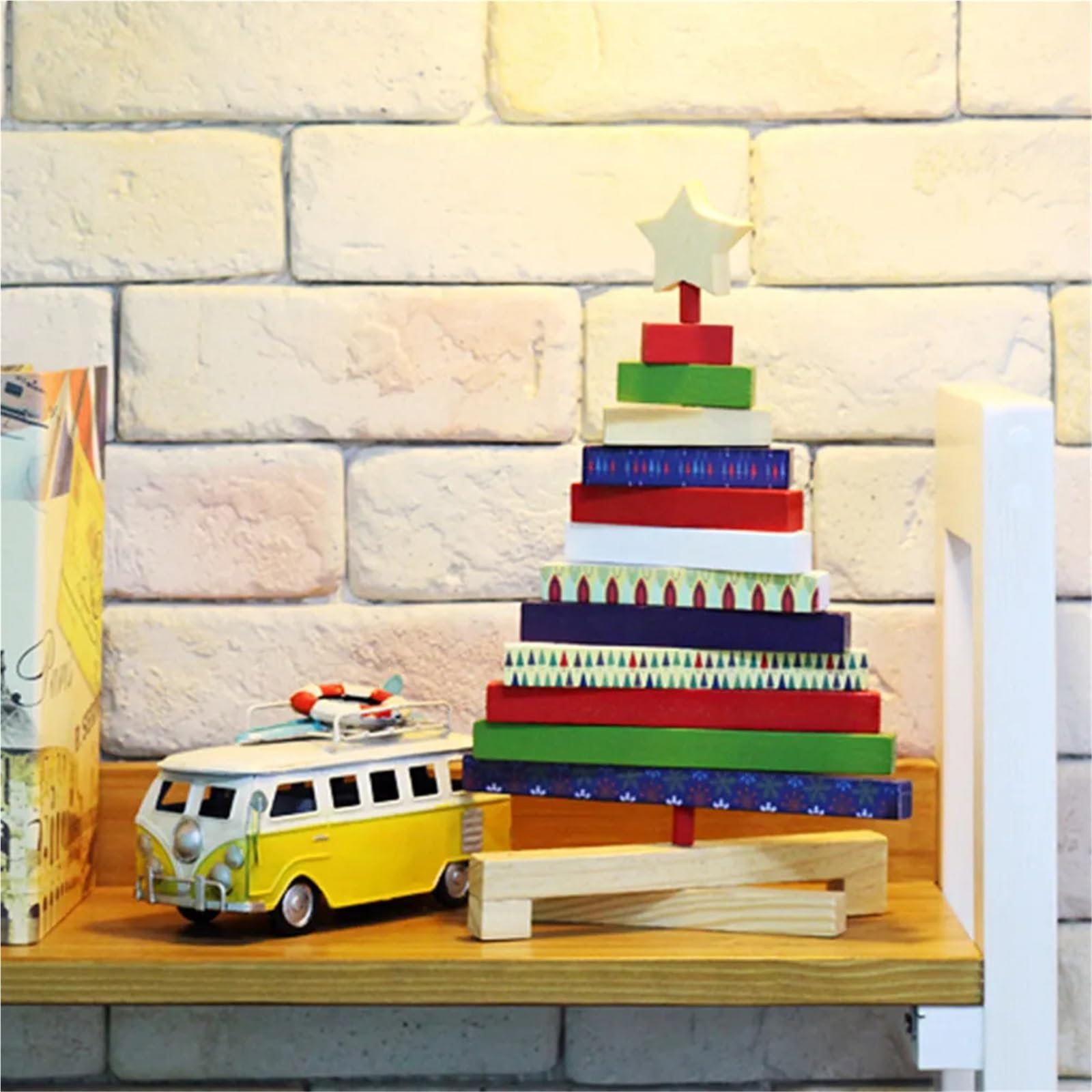 Árbol de Navidad Giratorio de Madera, Adorno de Escritorio Talla S