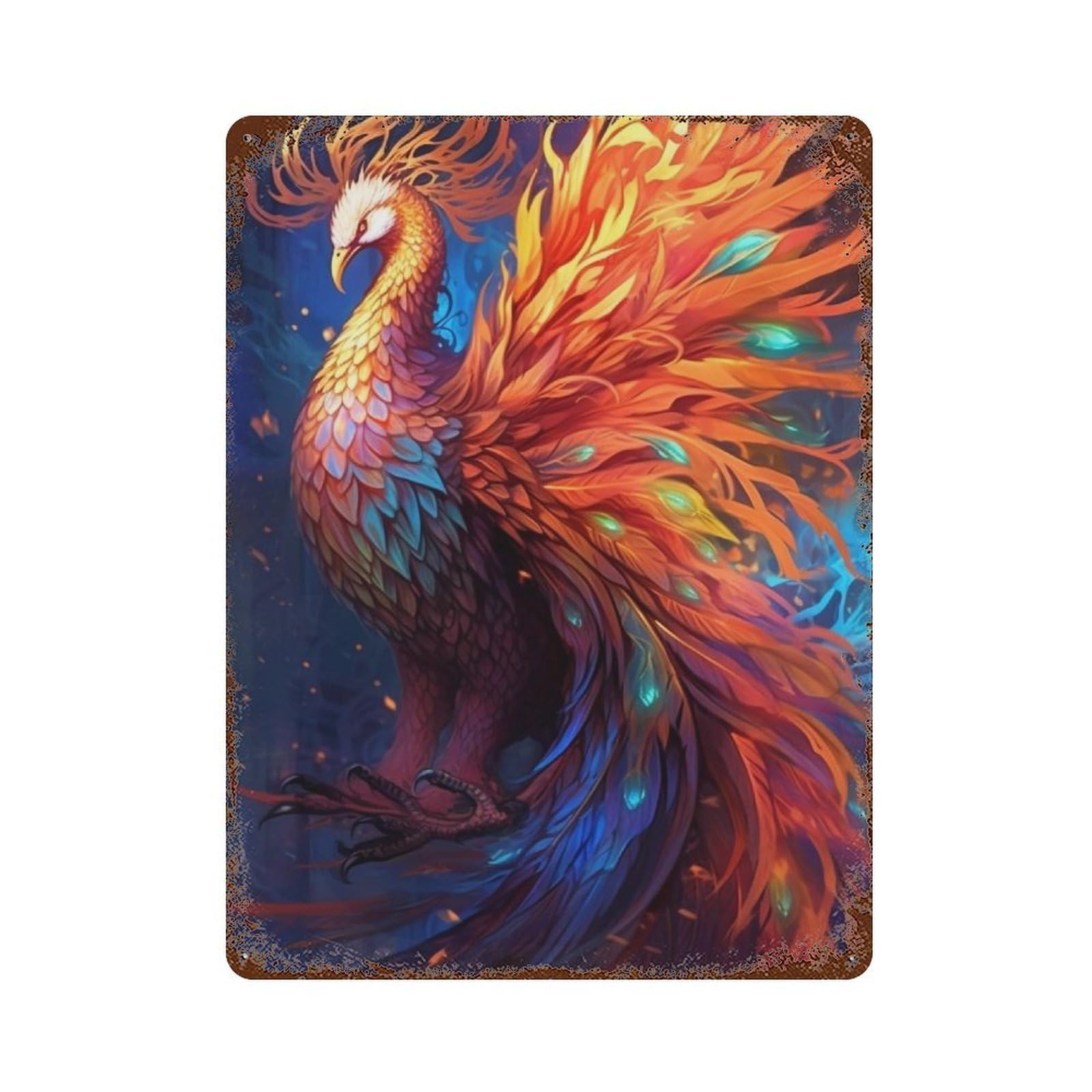 Magical Phoenix Art Print Retro Metal Sign 15.7"x11.8", Decorative Metal Wall Art for Basement, Hobby Room And Garage Decor