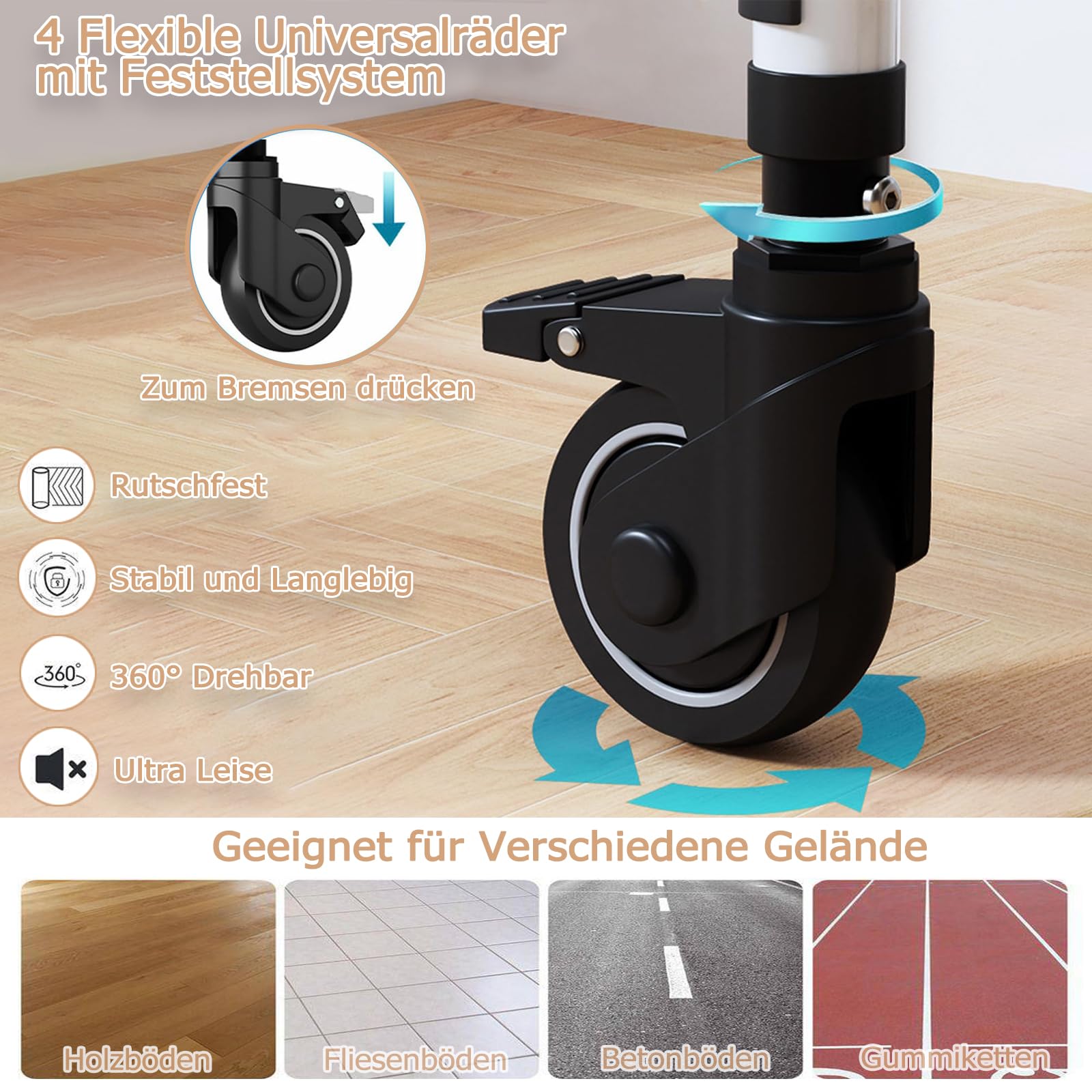 NJUN Duschrollstuhl mit Liegefunktion, Fahrbar Toilettenstuhl für Senioren, Toilettenrollstuhl Fahrbar mit Feststellbare Rollen, Verstellbarer Rückenlehne, Kopfstütze und Toiletteneimer