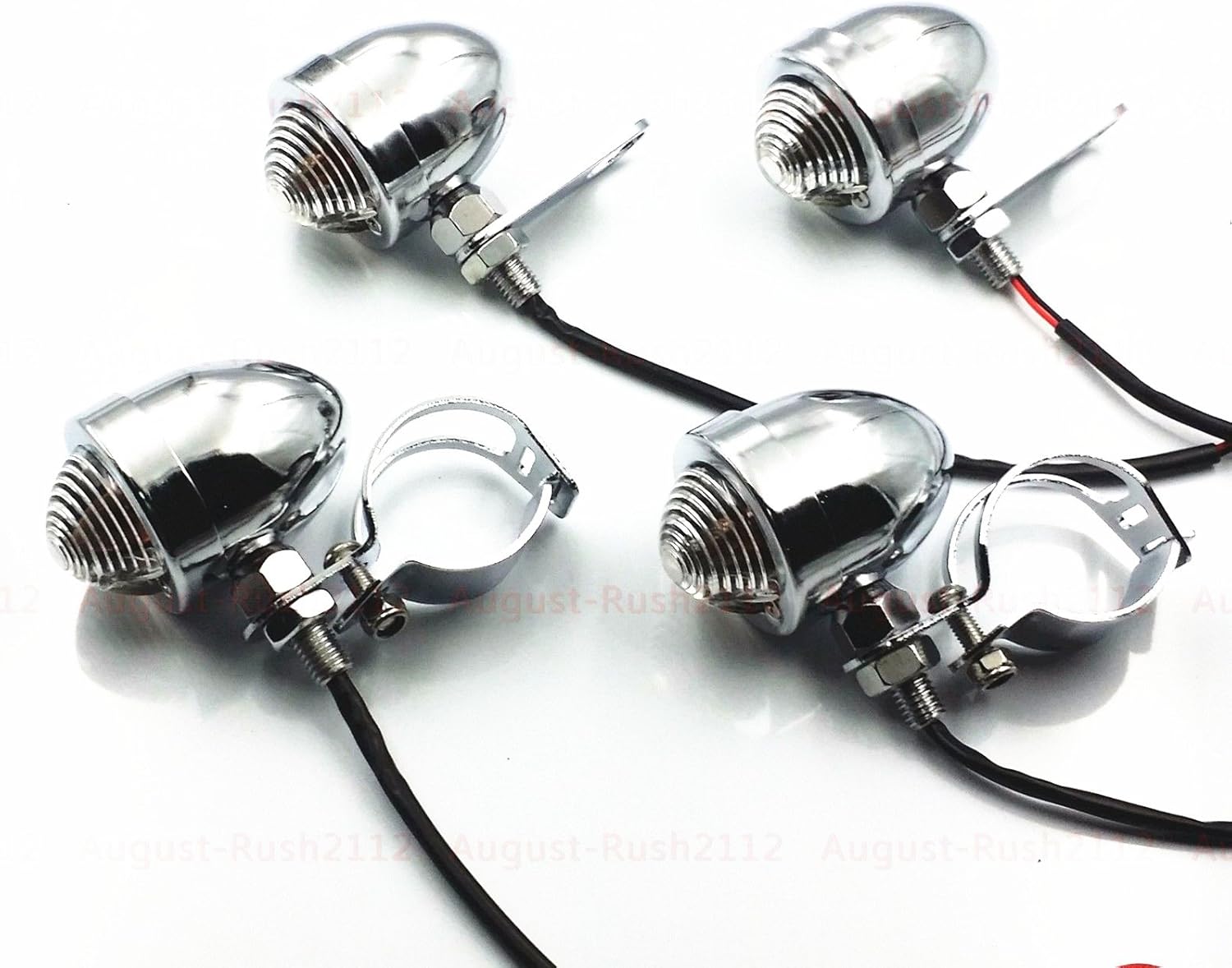 Bullet Turn Signal Light Fork Clamps Shock Bracket Relocater Holder For Harley Honda Kawasaki Suzuki Yamaha Cafe Racer (Chrome/Amber)