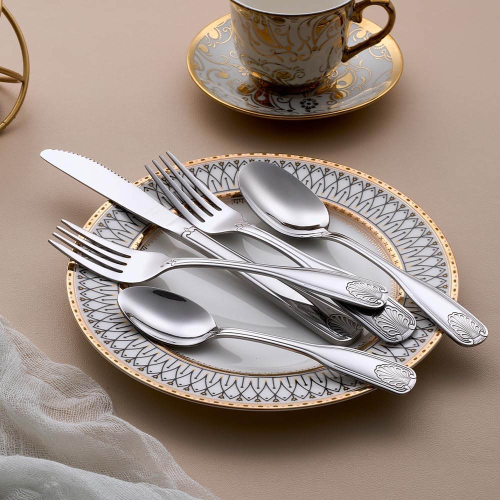20-Piece Flatware Set, Silverware Set with Shell Pattern image 3