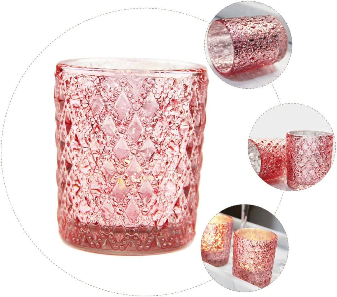 Luxshiny 12個 型押しガラスキャンドルホルダー 結婚式 大きい パーティー 繊細なろうそく足 エンボスキャンドル容器 エン