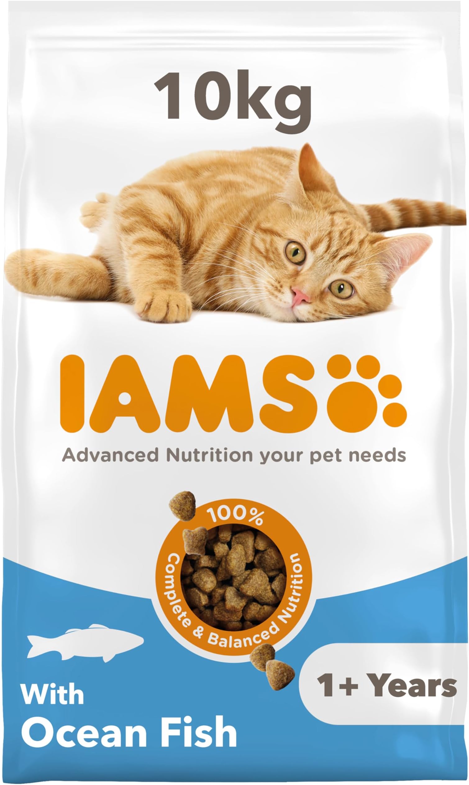 IAMS Adult Complete Dry Cat Food Ocean Fish 10kg - Supports Strong Immune System