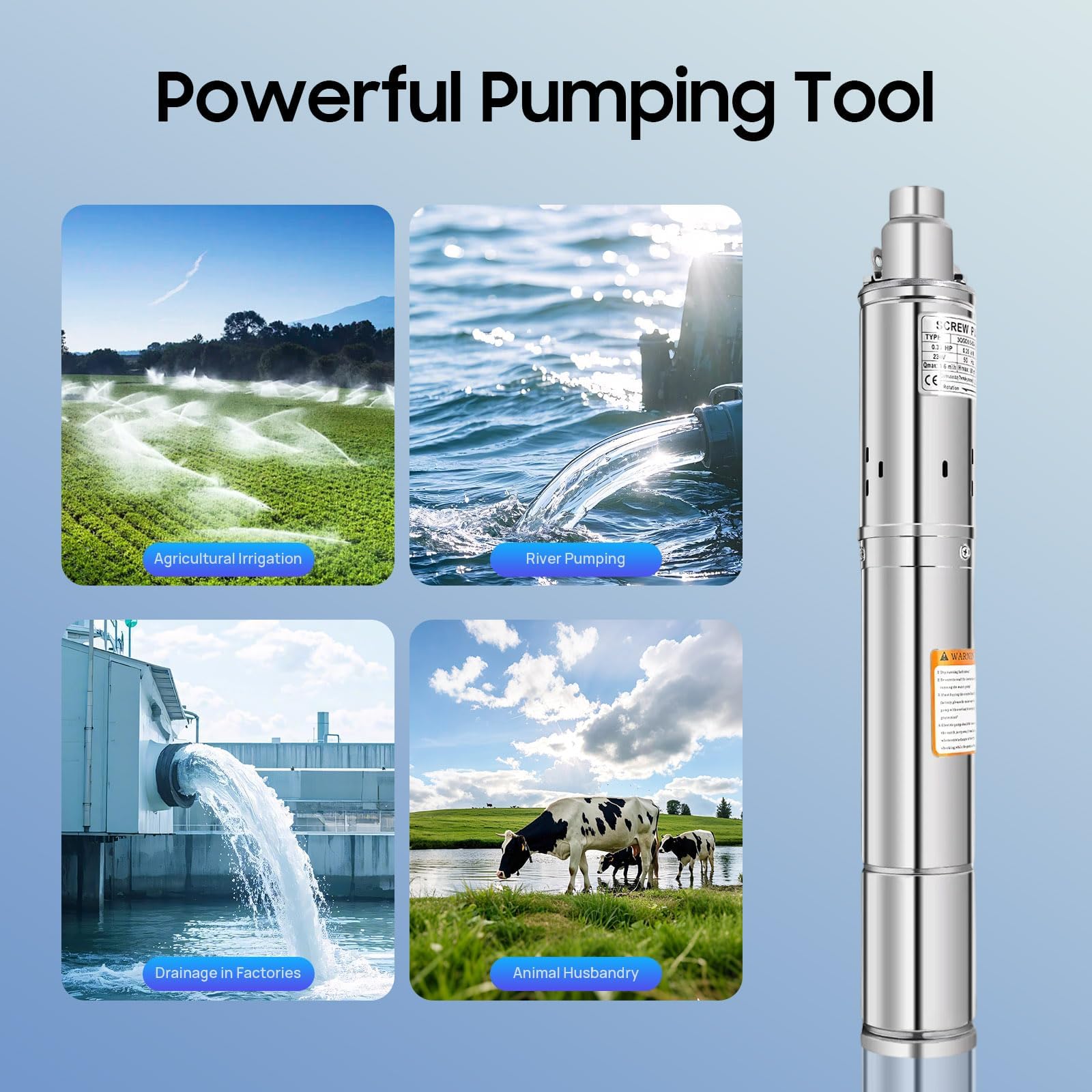 Bomba para pozos profundos de 3 pulgadas, 250 W, altura de extracción de 80 m, 1600 l/h, acero inoxidable 304, bomba sumergible con cable de 20 m, IP68, para riego de agua doméstica