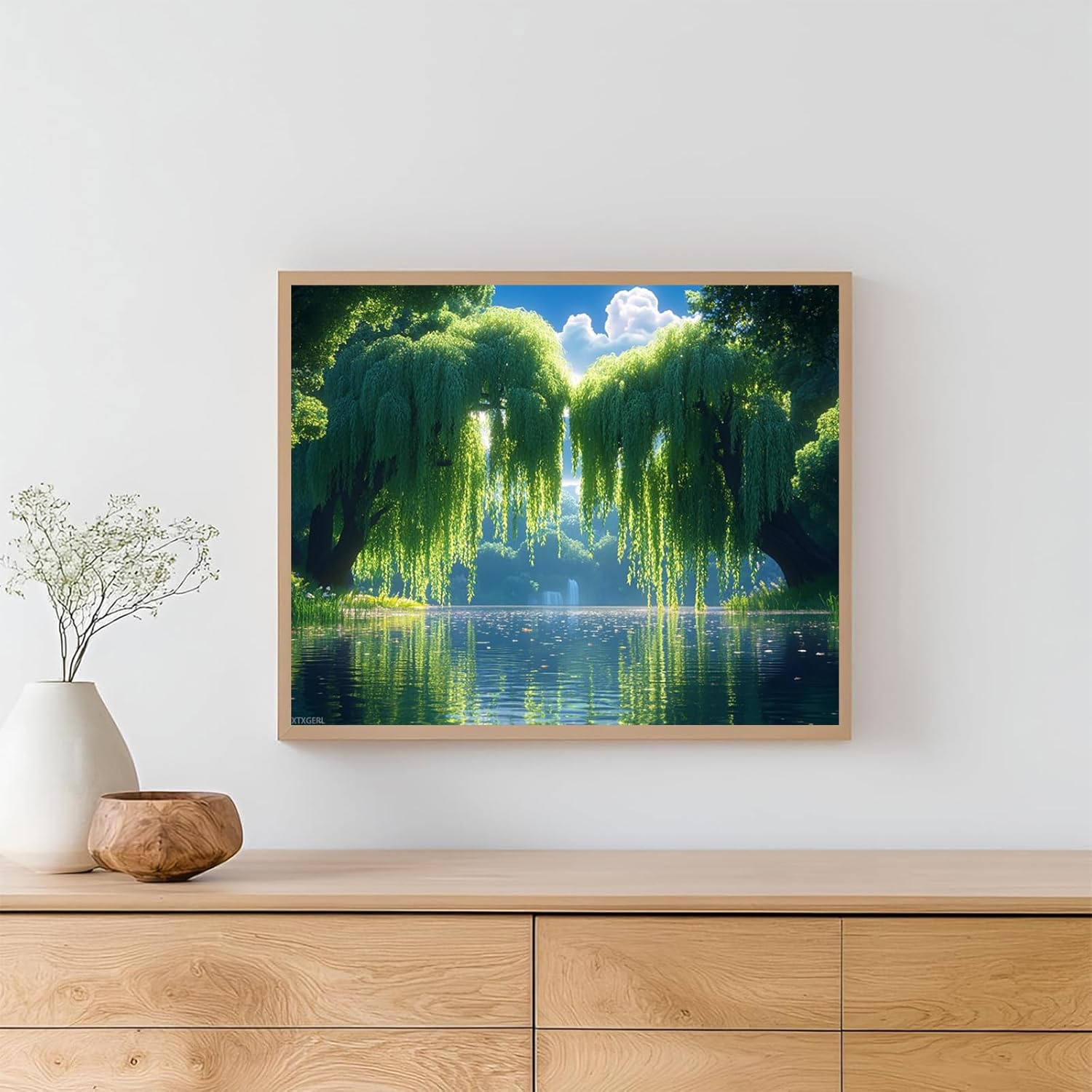 XTXGERL Paint by Numbers, Weeping Willow by Quiet Pond, Adult Crafts Adult Paint by Number Kits, Arts Crafts for Home Decor (No Frame,16x20 inch)