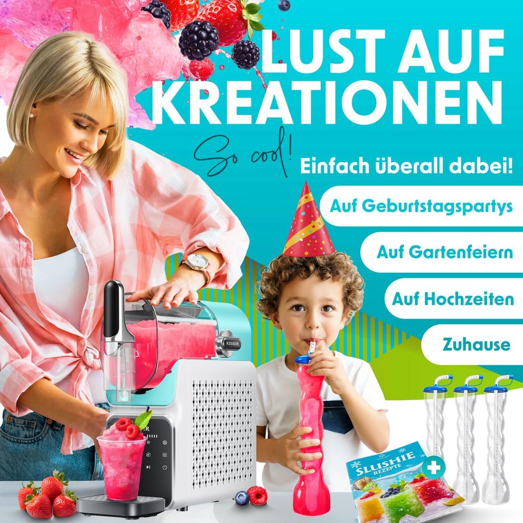 KESSER® Slush Maschine für zu Hause - Slush Ice Maker 2L - für Slush, Eis-Cocktails, Frappés, Milchshakes & gefrorenen Saft - in 25 min & mit 6 Programmen - inkl. 3x Becher & Rezeptbuch, Hellblau