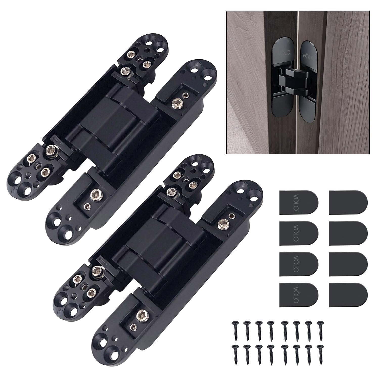 VOLO Heavy-Duty Concealed Hinges – Hidden Door Hinges for Wooden & Flush Doors, Matt Black Finish, 6 Inch (170mm) Pack of 2-image-43