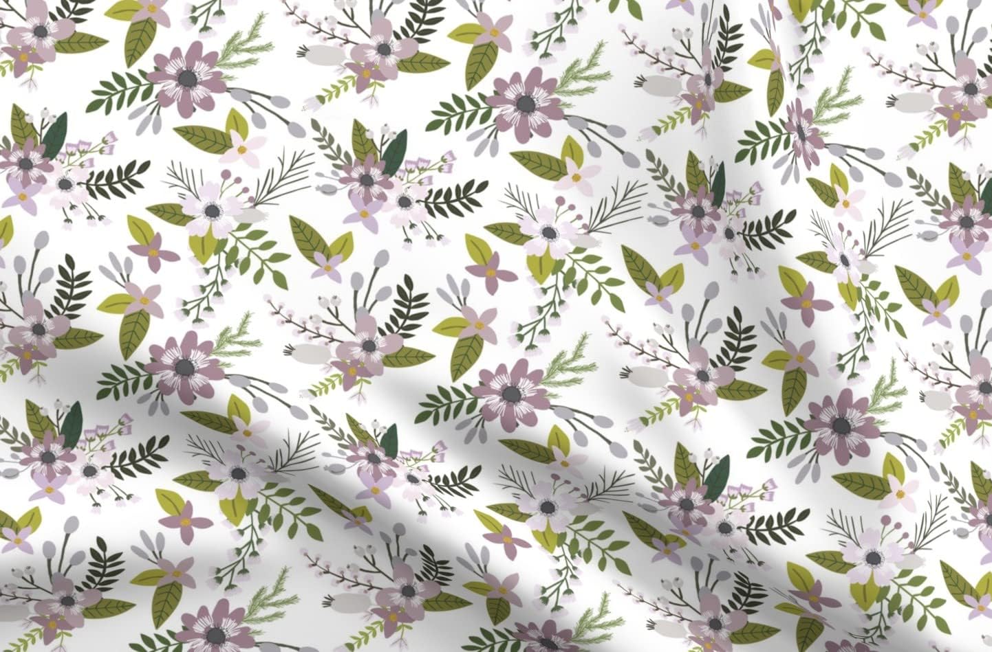 Spoonflower Fabric - Lavender Sprigs Blooms Floral Flowers Purple Printed on Petal Signature Cotton Fabric by The Yard - Sewing Quilting Apparel Crafts Decor