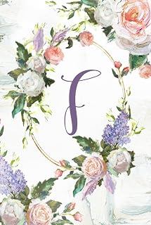 Journal Notebook - Letter Initial F - White & Pink Roses Floral Wreath Oil Paint Design: Personalized Hardcover Gift for Women, Teens, Girls 6”x9”