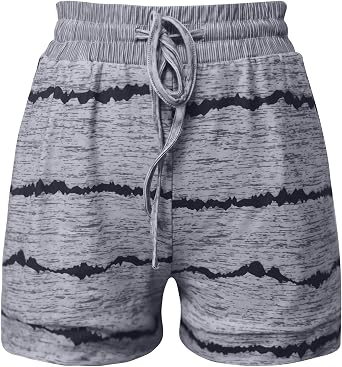 Women Striped Print Shorts Drawstring Waist Workout Female Casual Comfy Cotton Lounge with Pockets