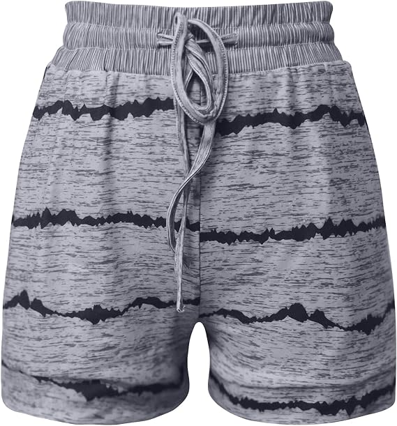 Women Striped Print Shorts Drawstring Waist Workout Female Casual Comfy Cotton Lounge with Pockets