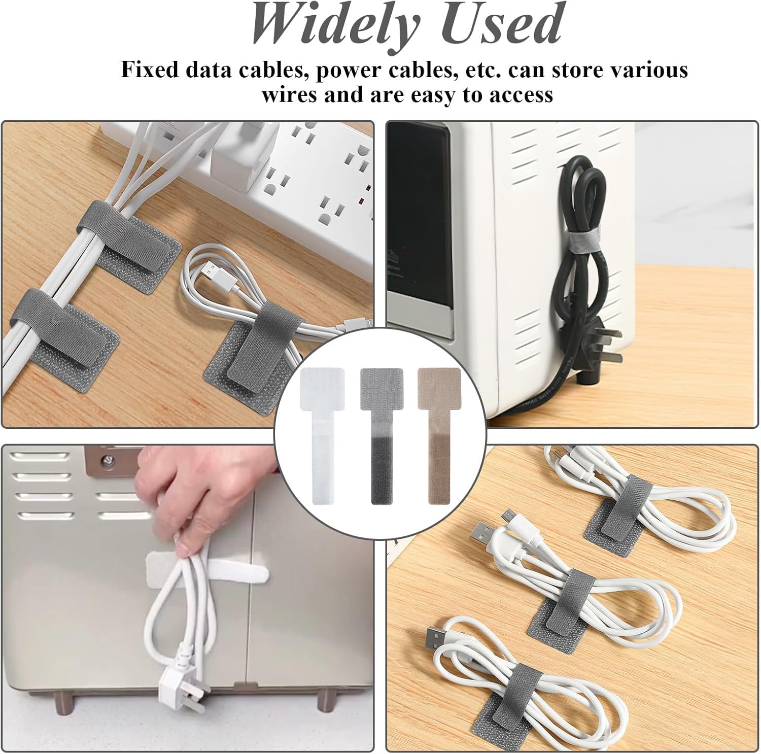 50 Pcs Hook and Loop Cable Ties, Self Adhesive Cable Straps Under Desk Management Easily Organize Wires and Network Wires, Cord Straps Organizers for Appliances, Suitable Office and Home