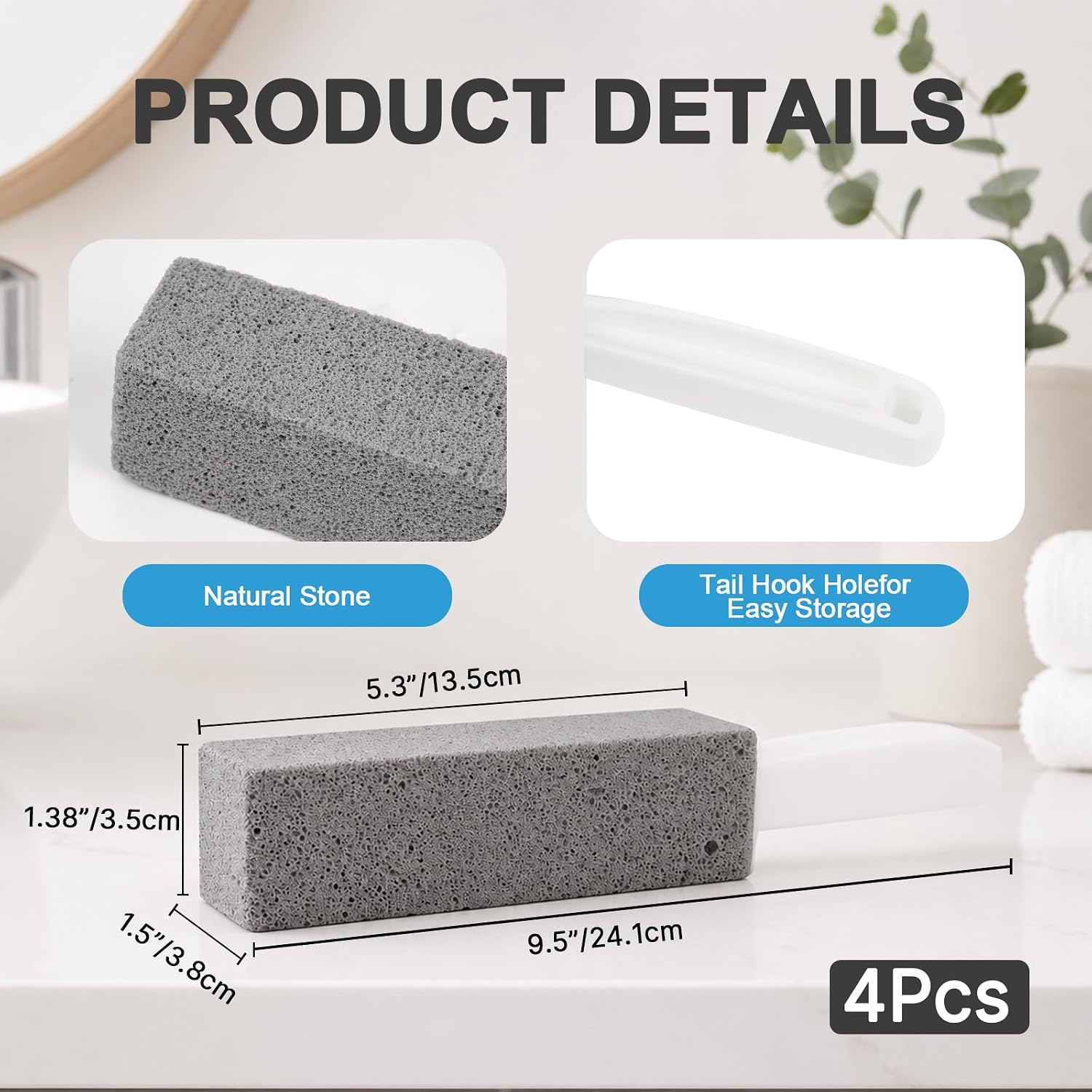 4 Pack Pumice Stone for Toilet Bowl Cleaning with Handle,Scouring Stick Remove Toilet Bowl Hard Water Rings, Calcium Buildup and Rust for Cleaning Toilet,Bathroom,Kitchen Sink,Grill（2 Gray, 2 White） image 2