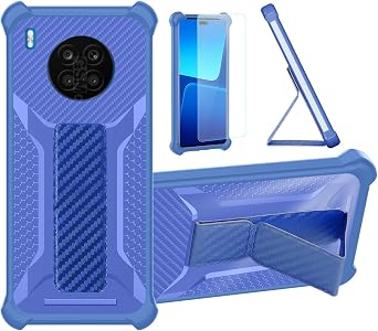 bojioderf Case Compatible for Honor 50 Lite Phone Case Cover [with Tempered Glass Screen Protector] Hybrid Case [Folding Support Magnetic] [Frosted Anti-Fingerprint] Blue