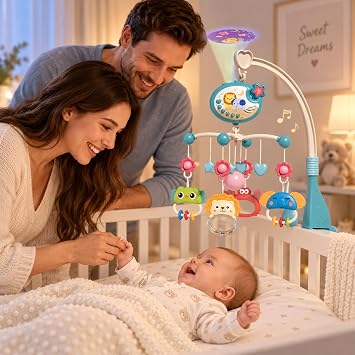 VARDEM Işıklı ve Müzikli Bebek Dönencesi, Projeksiyonlu 360° Dönen Uzaktan Kumandalı Beşik Oyuncağı BIB-698-84,85