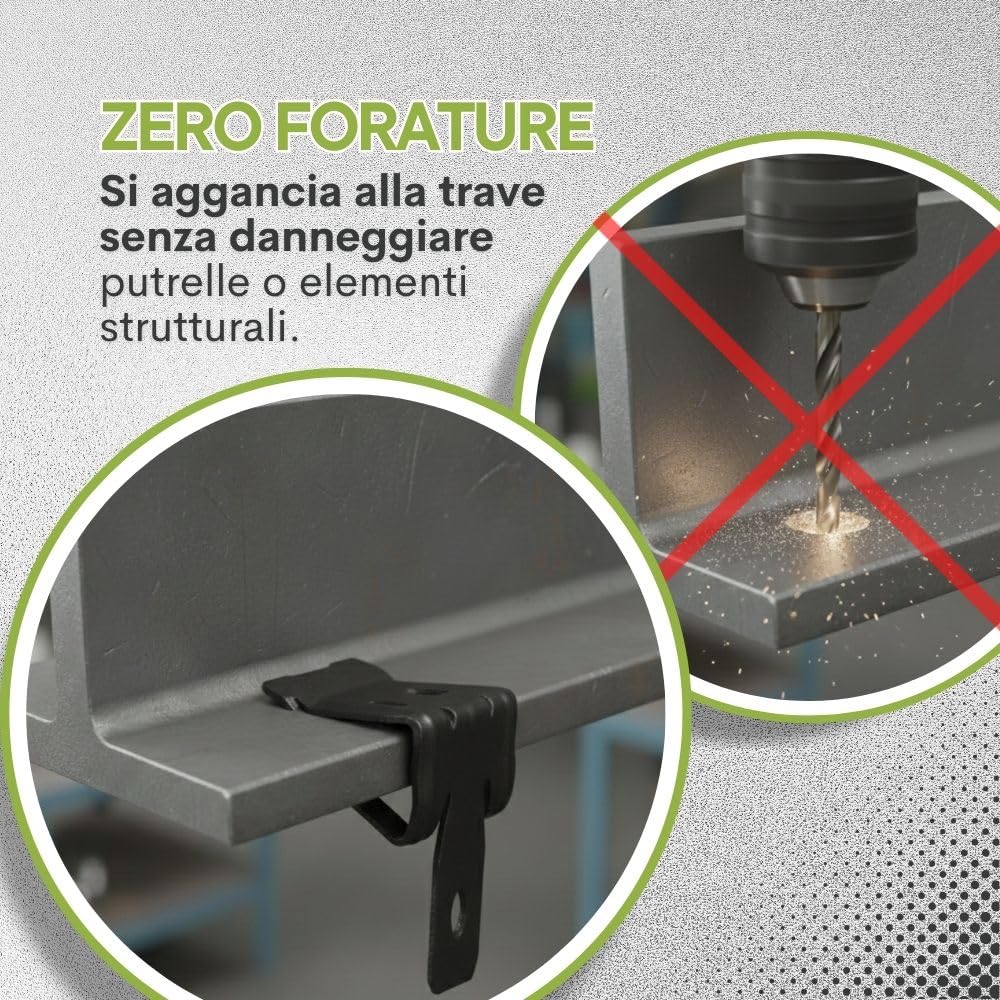 CLIP IN ACCIAIO PER FISSAGGIO SU TRAVE DI FERRO AD H (Per aletta da 4 a 10 mm)