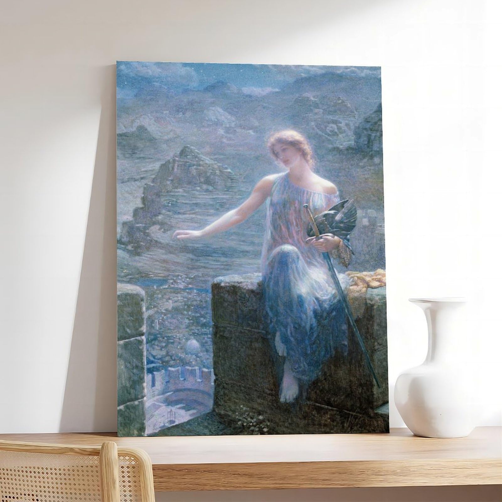 ANFOTCM Edward Robert Hughes, The Valkyries Vigil, 1906 i złota farba na papierze, plakaty na płótnie, sztuka ścienna, sypialnia, biuro, pokój, dekoracja, prezent, 60 x 90 cm