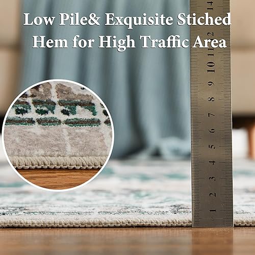 Miniatura 4 de VK VKLIVING Alfombra lavable a máquina de 5 x 7 pies, diseño vintage, lavable con alfombras antideslizantes para sala de estar y dormitorio,