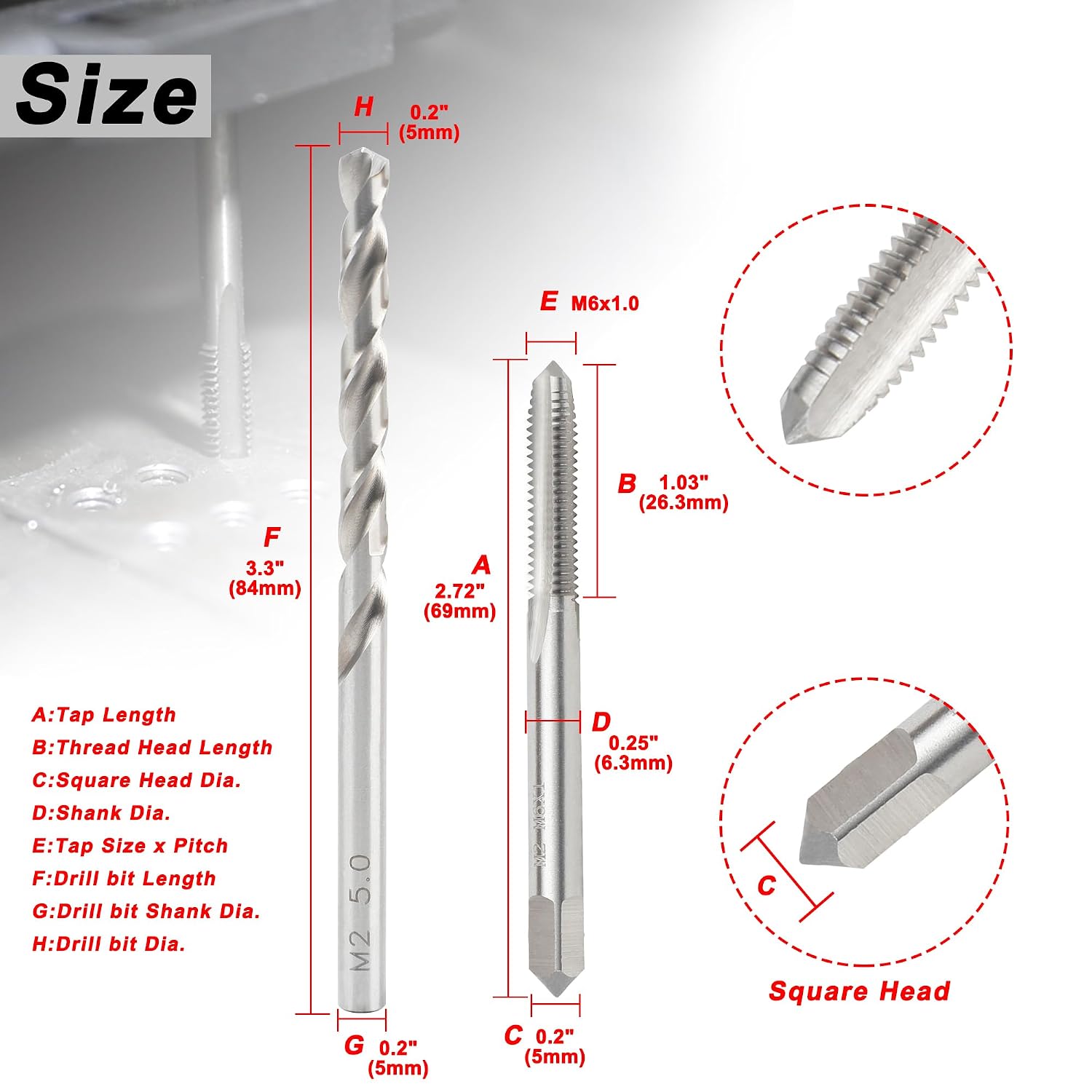 M6 x 1.0 Tap and 5.0mm Drill Bit for Metal,M2 HSS Metric Drill and Tap Set