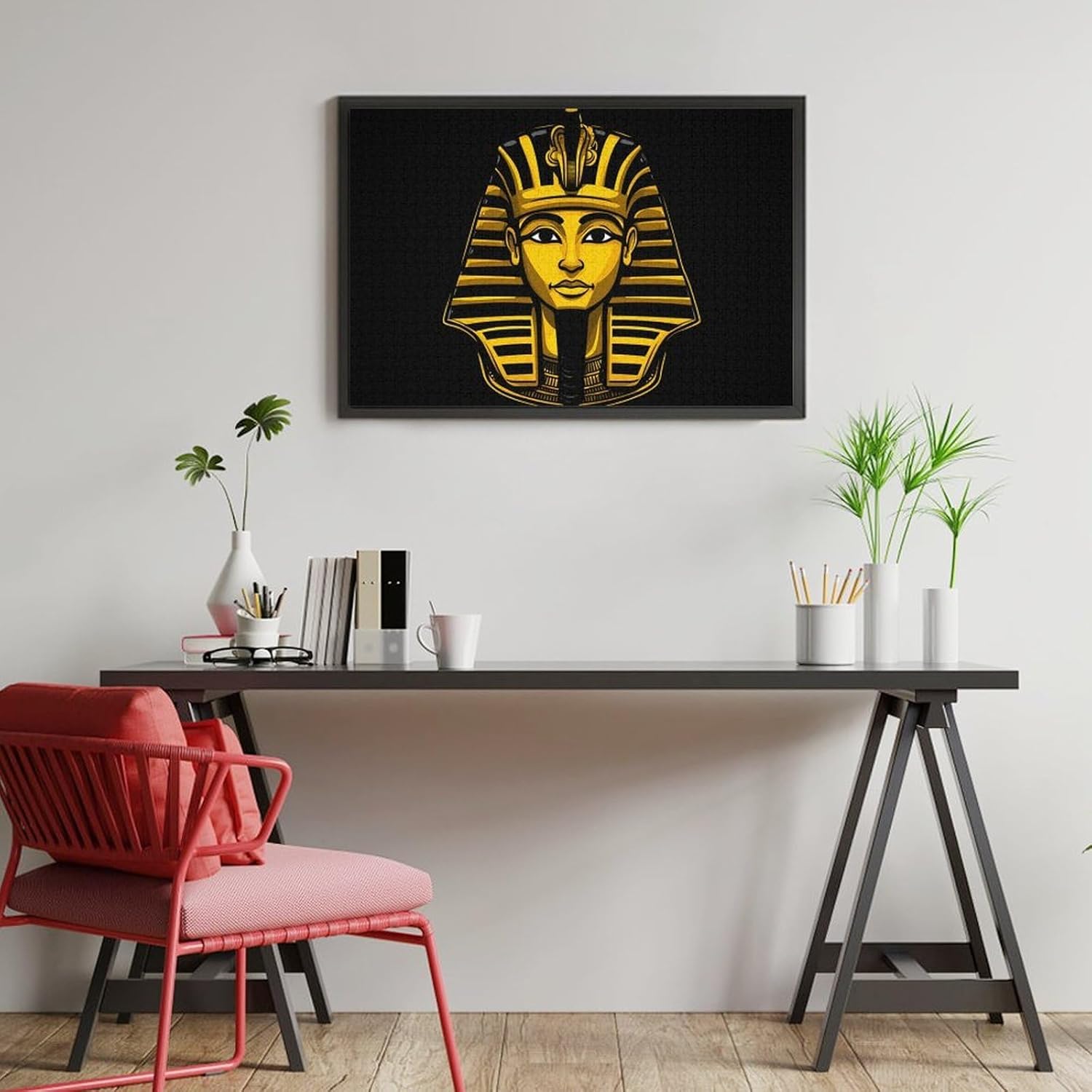Egyptian Pharaoh King Gold Headdress Mask Wood Puzzle Challenging Jigsaw Puzzles for Women Men
