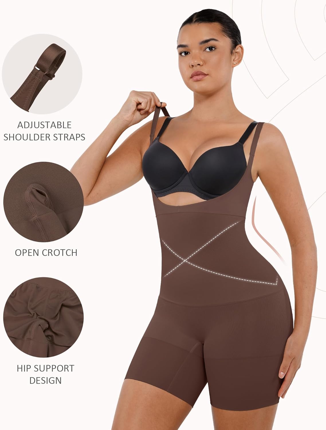 FeelinGirl Seamless Shapewear Tummy Control Sculpting Bodysuit with Butt Lifting Thigh Slimmer Open Bust Fajas for Women
