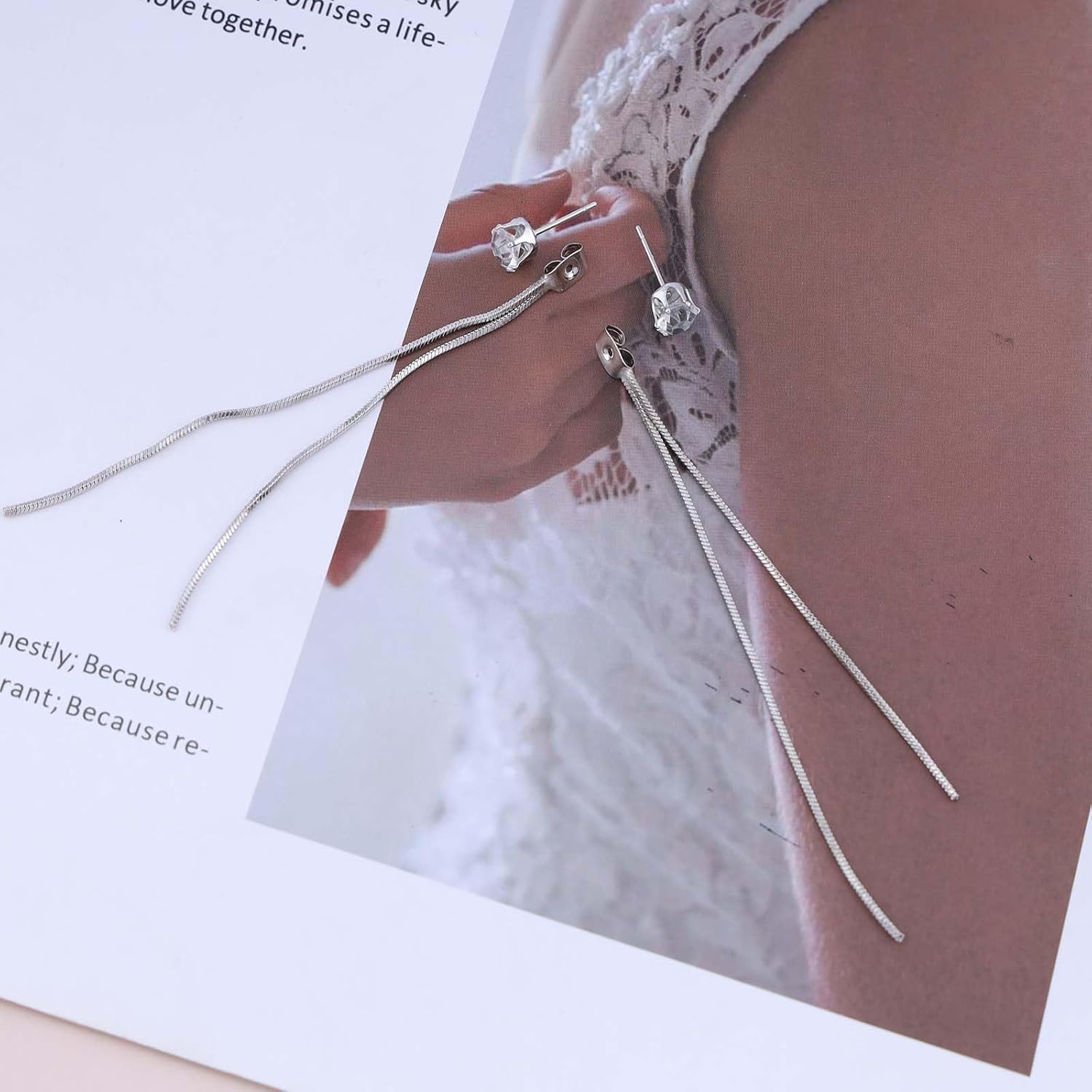 Vintage Crystal Long Dangle Earrings Rhinestone Tassel Chain Earrings Wedding Earrings Silver Full Cz Chain Earrings Sparkly Cz Stud Earrings Jewelry for Women - Image 6