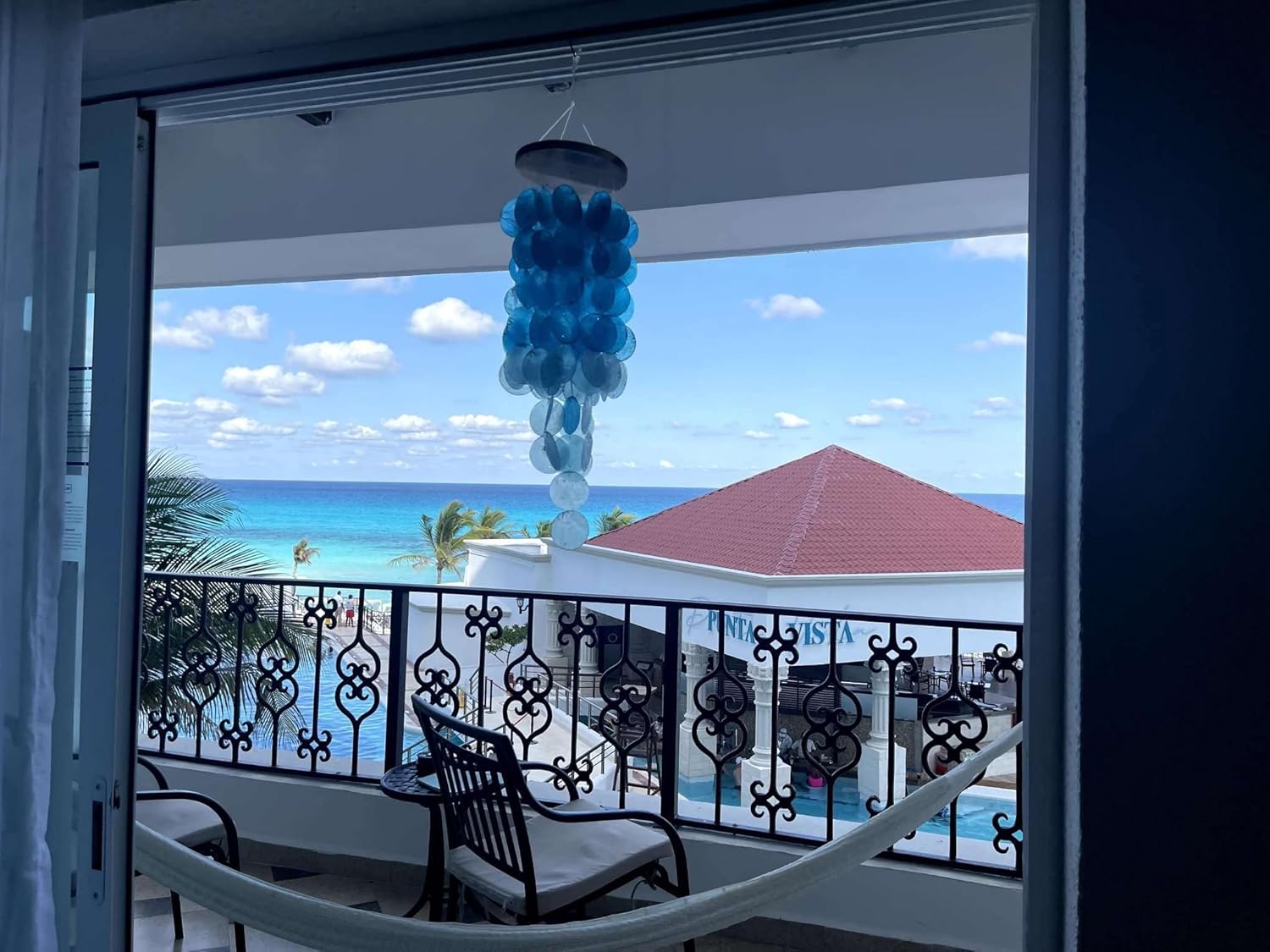 Capiz Shell Wind Chimes, Handmade Memorial Wind Chime with Melodious Sound, Sturdy Wood Top, Blue