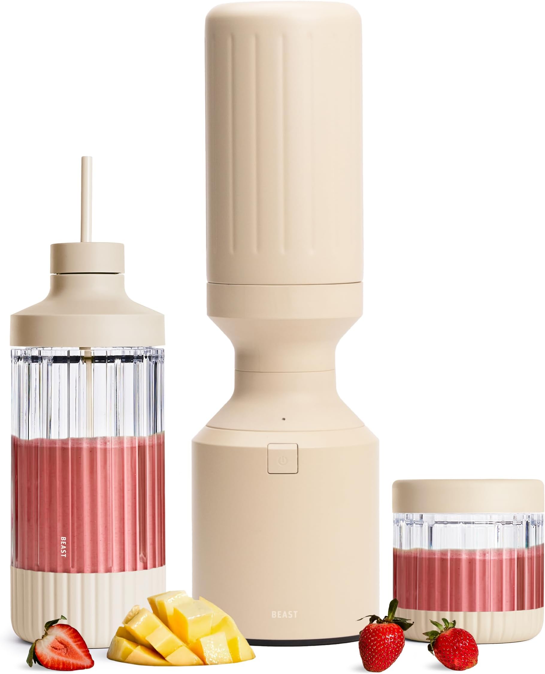 Beast Mega 1200 Stainless Steel Countertop Blender, Sand, 1200W | Lg Servings, Blends Ice & Frozen Fruit, Double-Wall Insulation, Extra Vessels Included