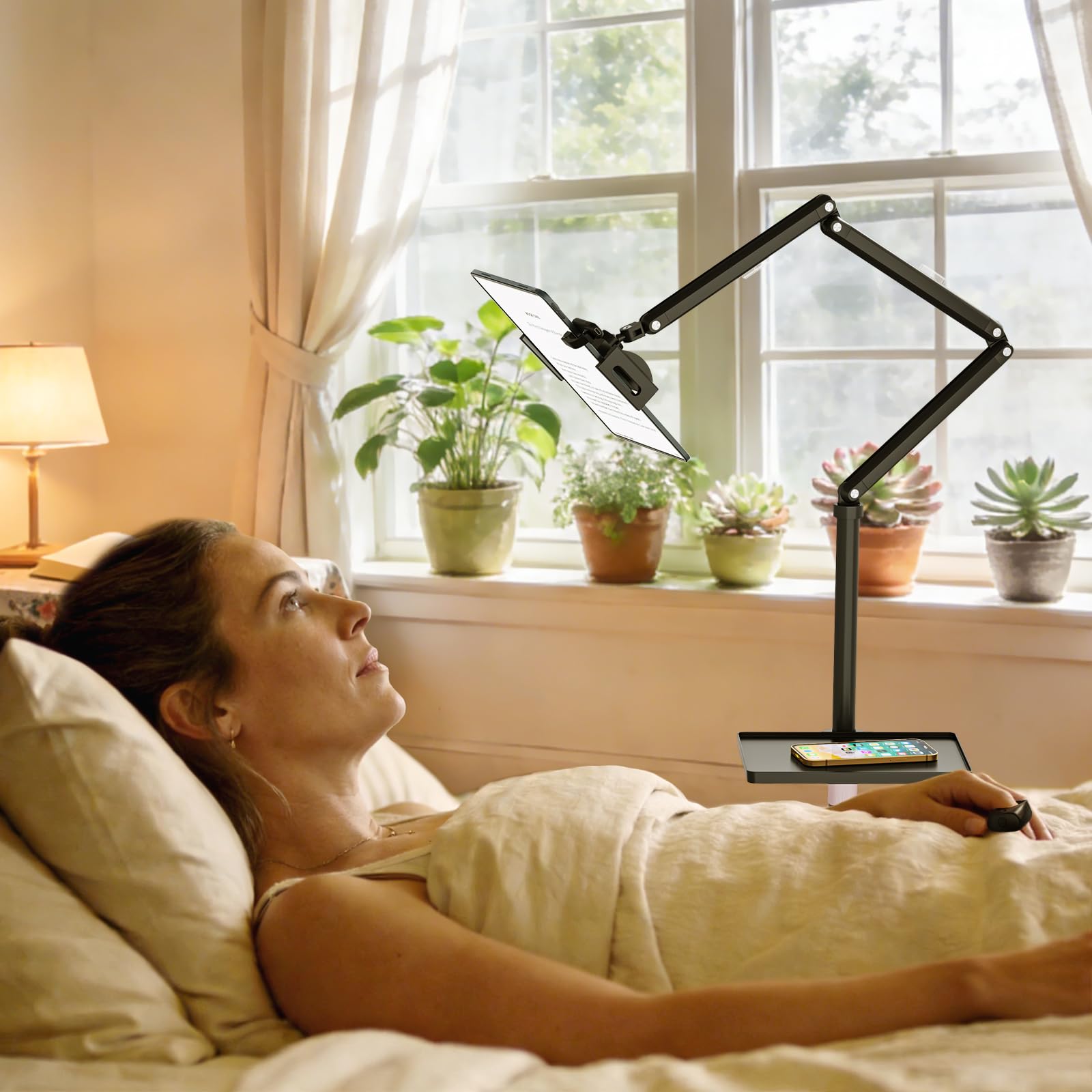 Houele Soporte de suelo para tablet con girador de páginas, soporte de suelo para iPad con bandeja | Soporte para Kindle de altura ajustable para cama, tablet, iPad, para Kindles, iPad y teléfonos de 4.7 a 15.6 pulgadas