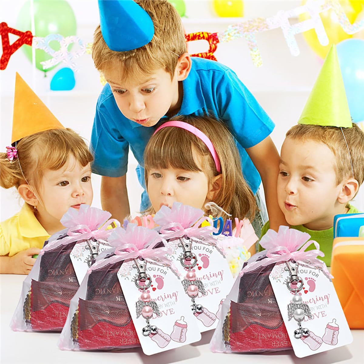 24 Portachiavi Angioletti Per Bomboniere - Set Completo Con Sacchetti Organza E Etichette - Foto 10