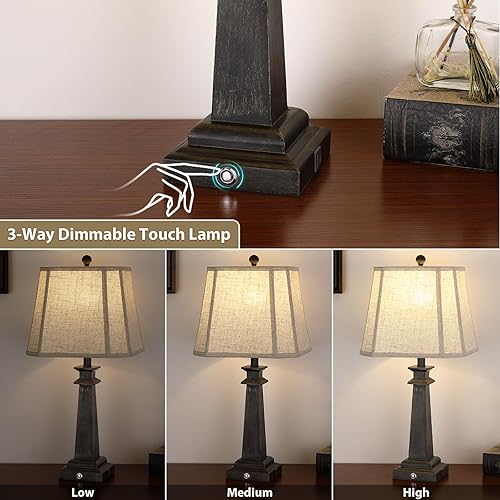 Miniatura 2 de Juego de 2 lámparas de mesa de 27.5 pulgadas, lámparas táctiles regulables de 3 vías para mesita de noche, lámpara de mesa de granja para sala de