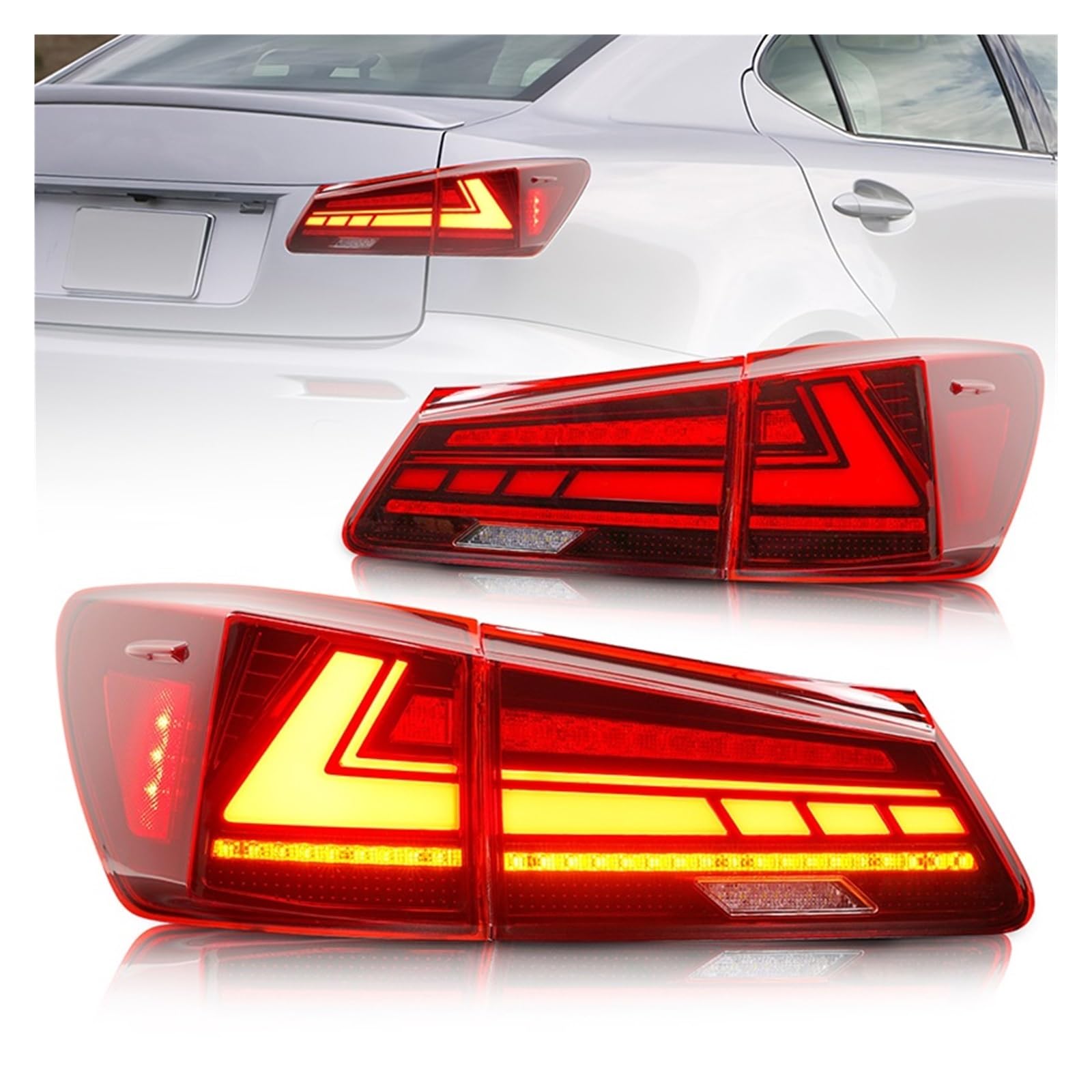 Automotive All LED Tail Lights Activation Animated Sequence Indicator Light, Compatible For Lexus IS250 IS300 IS350 ISF 2006-2012 (Color : 2PCS Red)