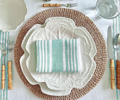 Miniatura 3 de Servilletas de cena verdes, juego de 4, 100% lino puro, servilletas de rayas francesas, servilletas de lino lavado, servilletas verdes, servilletas