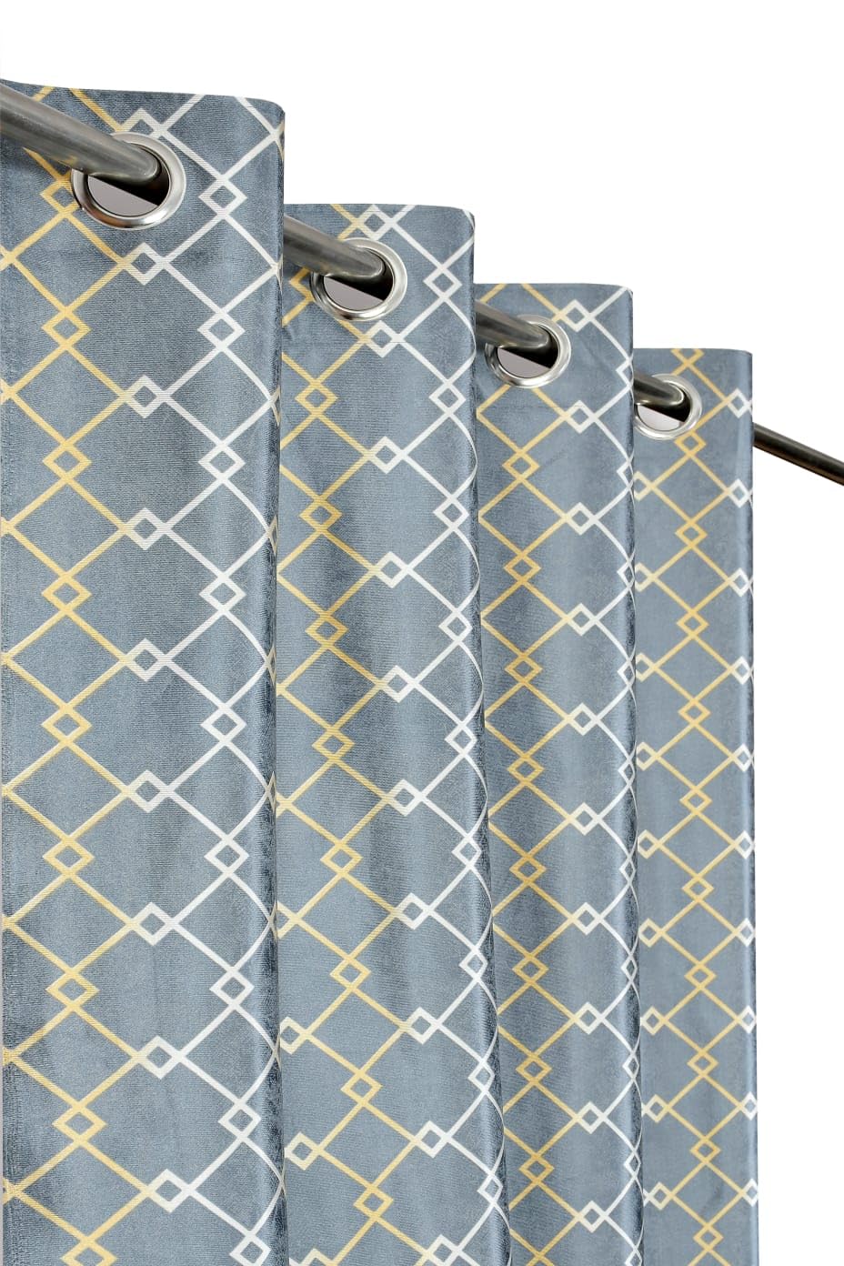 WO FLORA Latest Check Pattern Window Curtains for Living Room | Drawing Room Parde | Curtain Panel for Door, Dark Grey Color 5 Feet 2 Pcs Set Curtains
