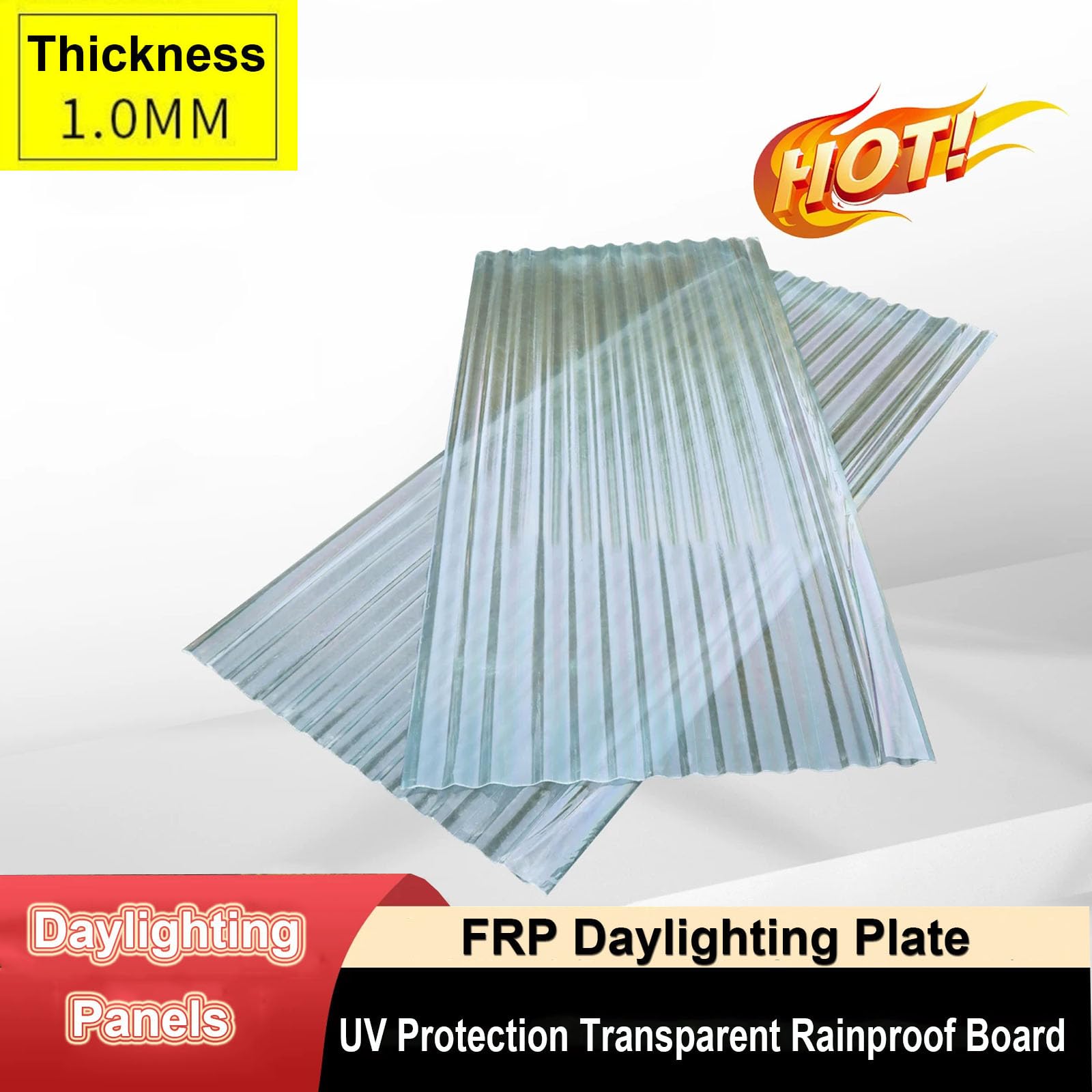 1mm Panel Para Tejado Transparente,2/3/5/8/10/12/15/20pcs Hojas De Techo Corrugado,Placa De Iluminación Natural FRP De Protección UV,Chapa Ondulada Para Invernaderos (0.9×1m,3pcs)