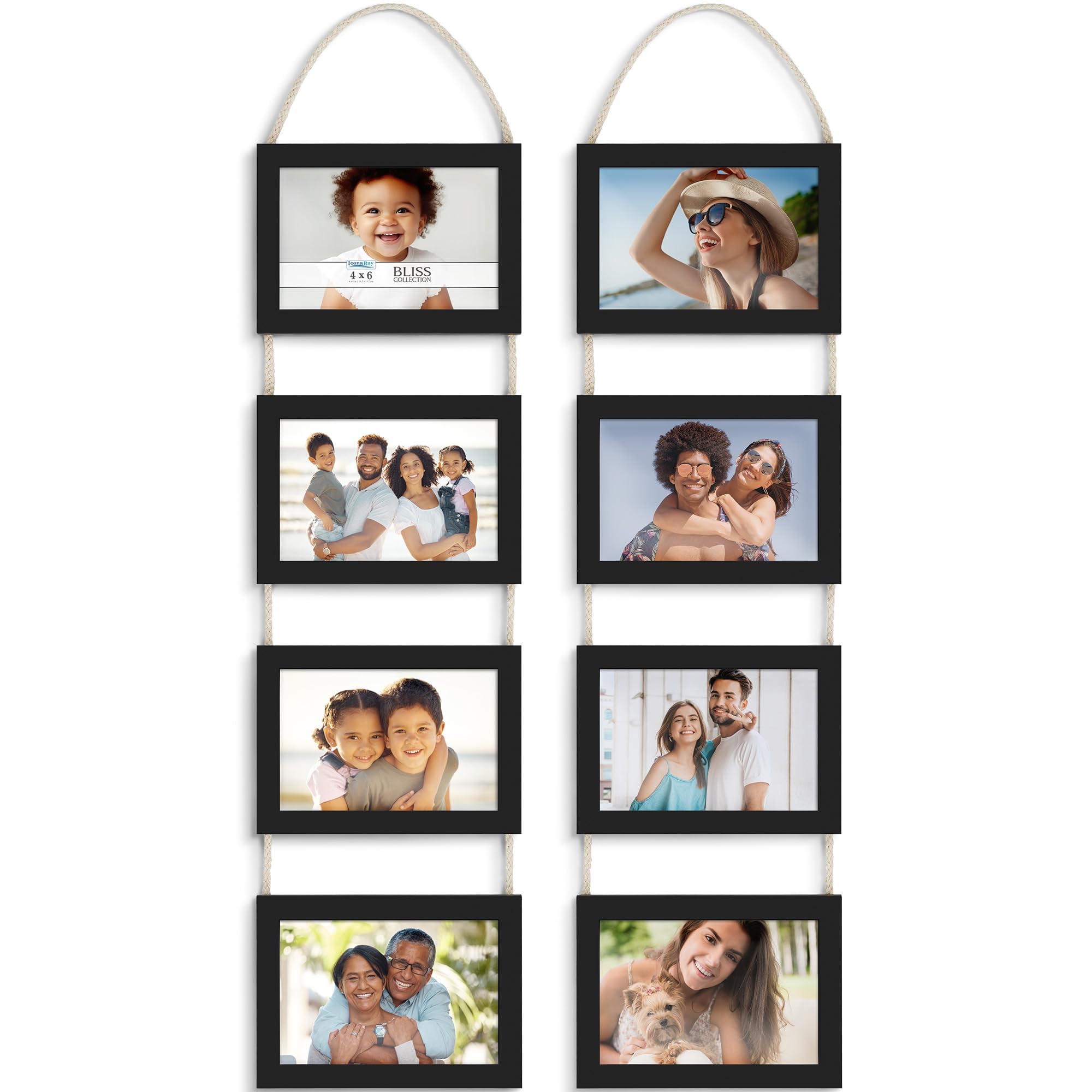 Icona Bay - 6x4 Wall Hanging Picture Frames Collage with 8 Openings - Basic Black, 2 Pack - Casual Style Engineered Wood Frames - Wall Mount Only - Bliss Collection