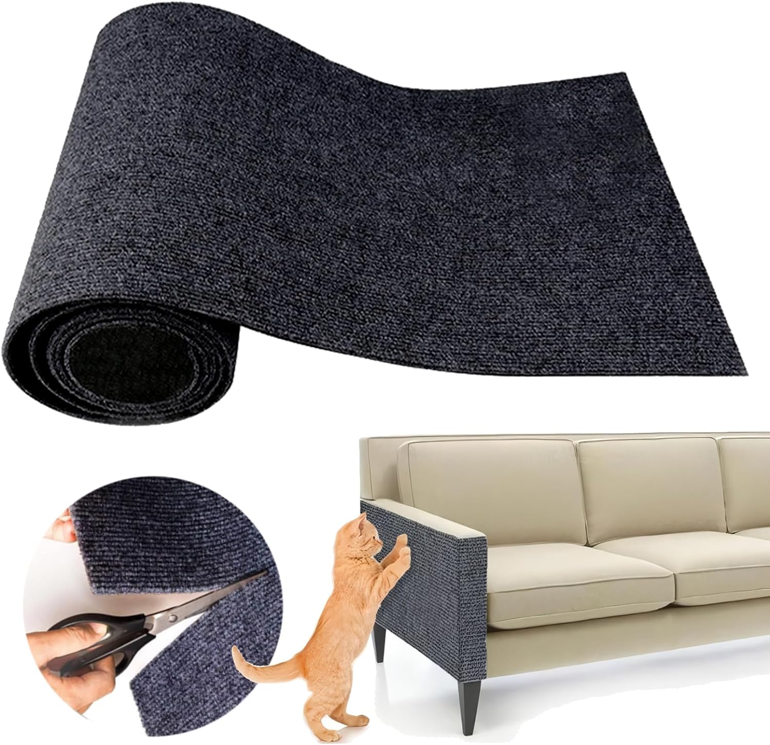 Cat Scratching Climbing Carpet Mat, Adhesive Trimmable Cat Scratcher Furniture Protector, Cat Post Covered Pad Replacement for DIY Cat Tree Shelf Steps Couch Corner Wall(Darkgrey,78.7×15.8In)