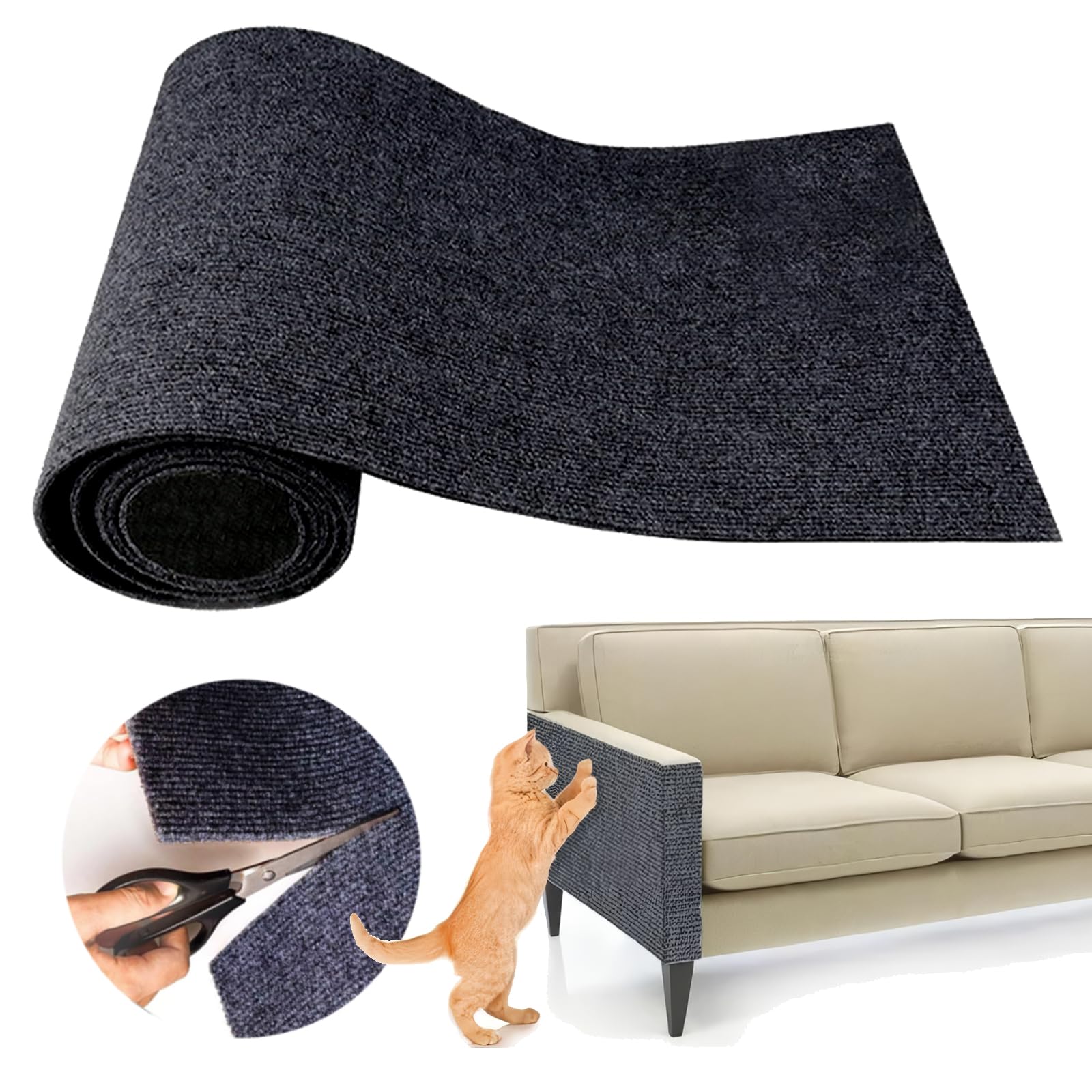 Cat Scratching Climbing Carpet Mat, Adhesive Trimmable Cat Scratcher Furniture Protector, Cat Post Covered Pad Replacement for DIY Cat Tree Shelf